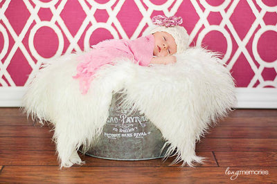 SET White Mongolian Fur and Cherry Blossom Hat Photography Prop Newborn Baby - Beautiful Photo Props