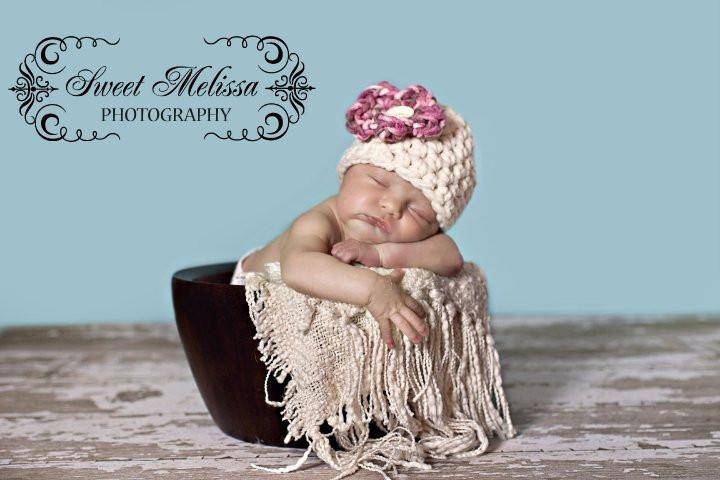 SET White Mongolian Fur and Cherry Blossom Hat Photography Prop Newborn Baby - Beautiful Photo Props