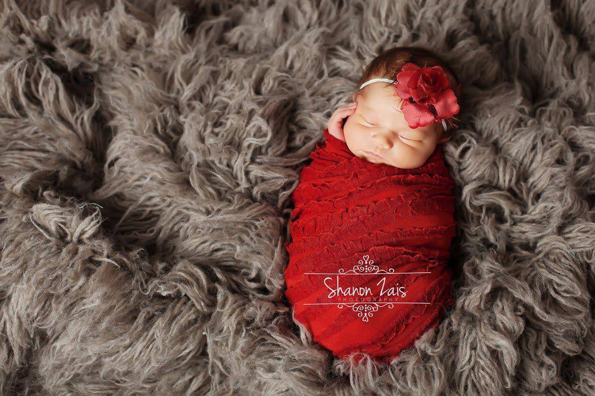 SET Red Ruffle Stretch Knit Wrap and Flower Headband - Beautiful Photo Props