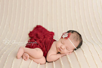 SET Red Ruffle Stretch Knit Wrap and Flower Headband - Beautiful Photo Props