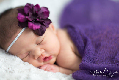 SET Purple Vintage Flower Headband and Stretch Knit Wrap - Beautiful Photo Props