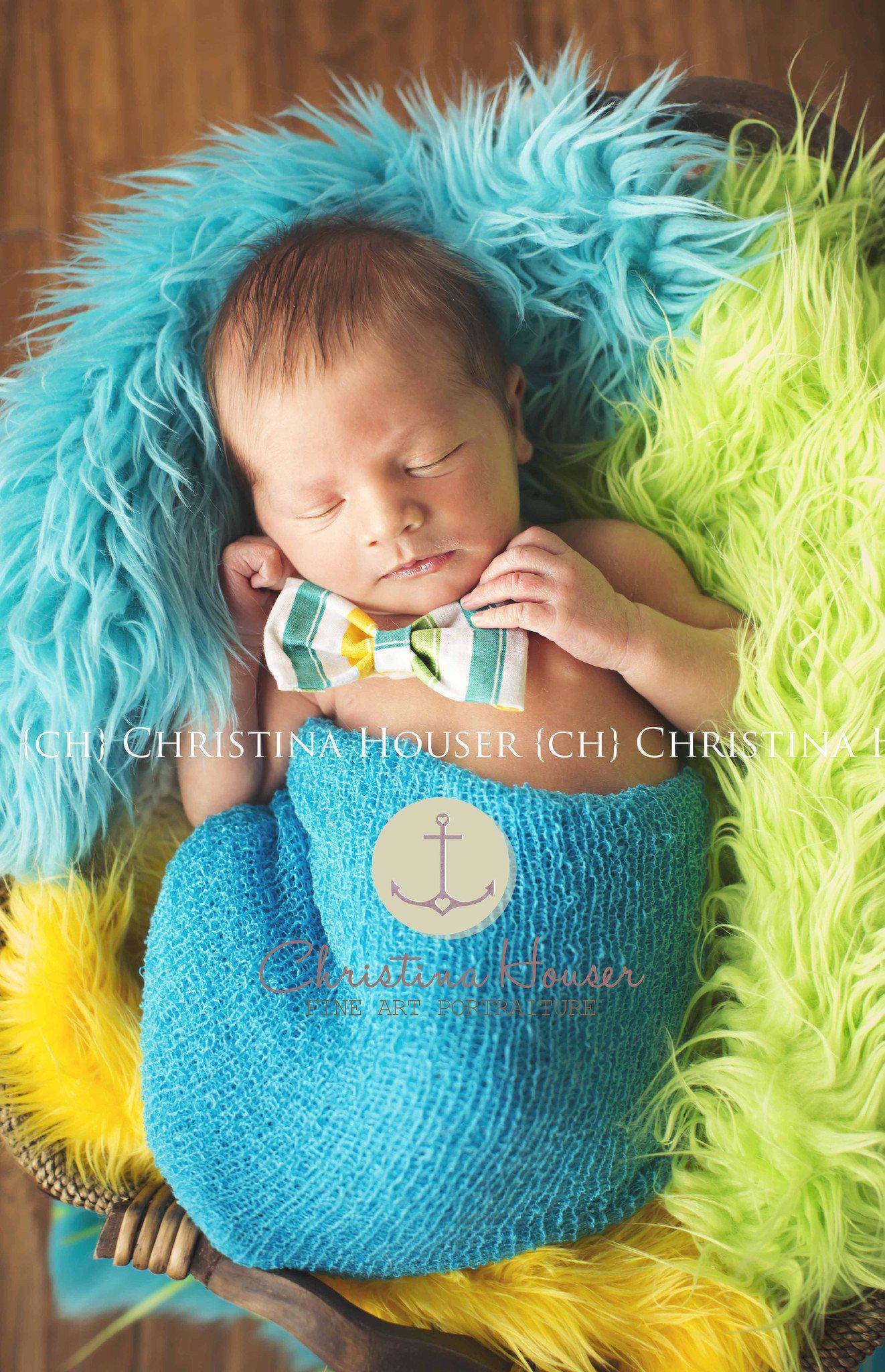 SET Aqua Lime Yellow Mongolian Faux Furs and Turquoise Stretch Knit Wrap - Beautiful Photo Props