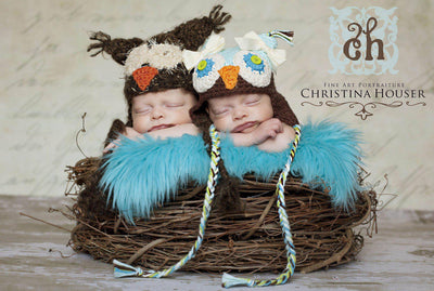 SET Aqua Lime Yellow Mongolian Faux Furs and Turquoise Stretch Knit Wrap - Beautiful Photo Props