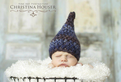 SET Blue Jean Newborn Gnome Hat and Stretch Knit Wrap - Beautiful Photo Props