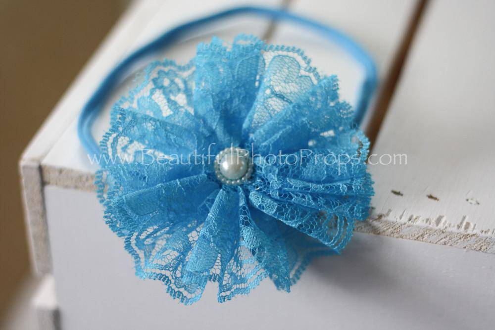Vintage Lace Flower Headband Turquoise - Beautiful Photo Props