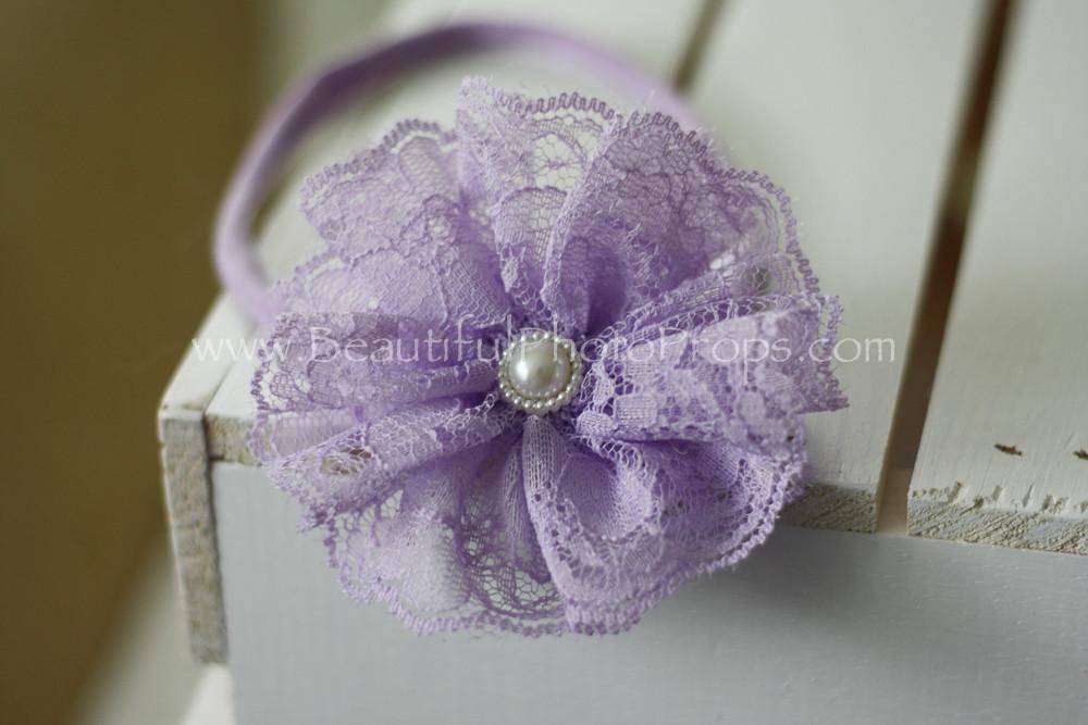 Vintage Lace Flower Headband Lavender - Beautiful Photo Props