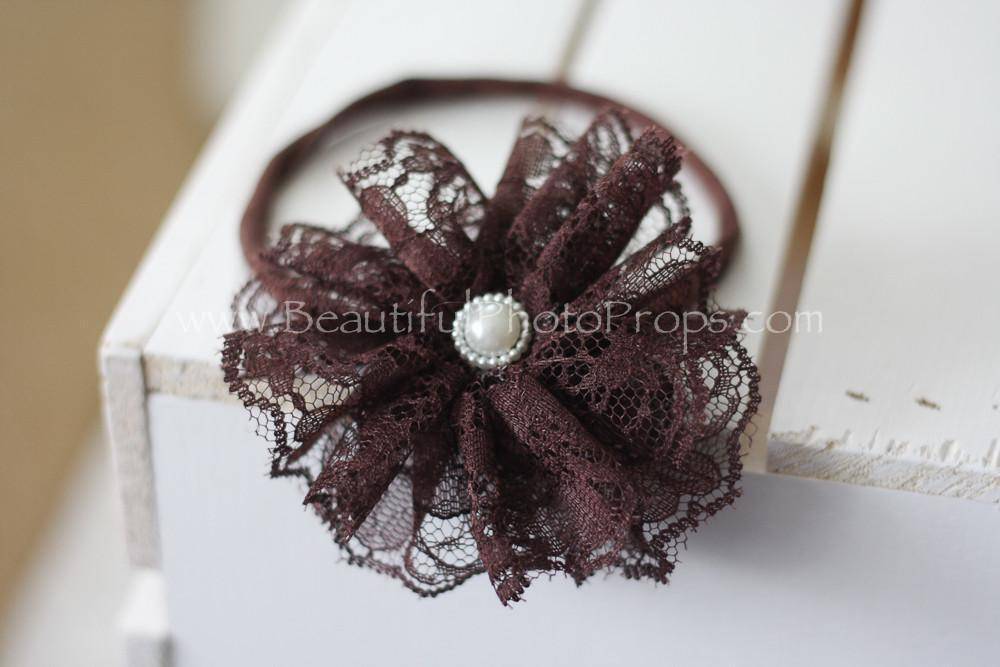 Vintage Lace Flower Headband Brown - Beautiful Photo Props