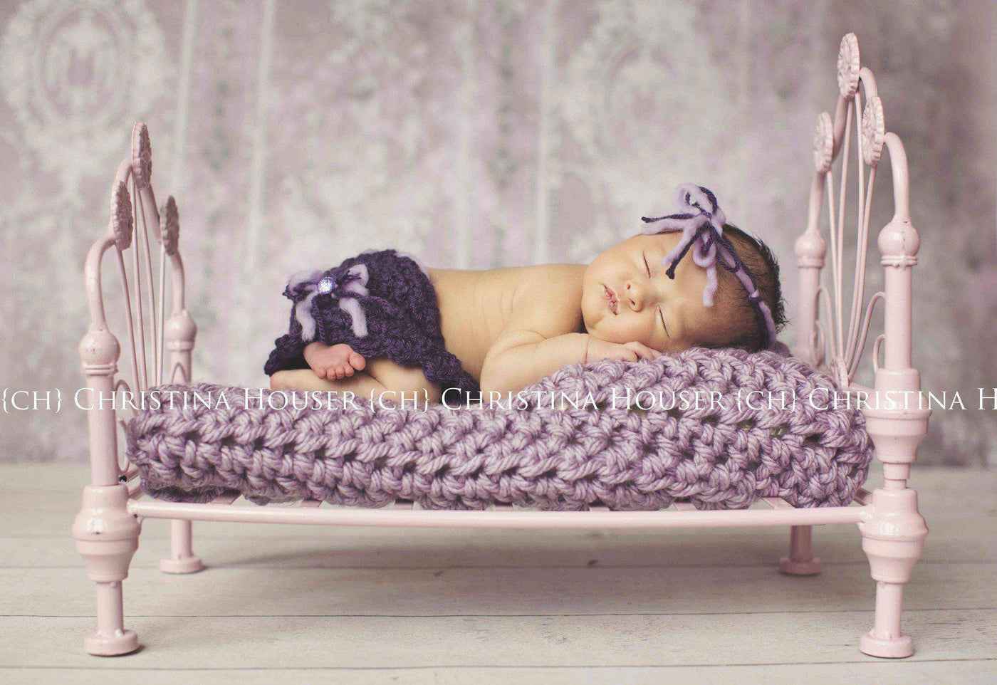 SET Lavender Purple and Cream Newborn Baby Blankets - Beautiful Photo Props