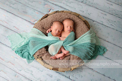 SET Ocean Blue and Mint Stretch Knit Baby Wraps - Beautiful Photo Props