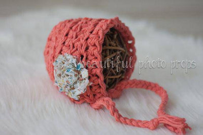 Blossom Newborn Bonnet Hat in Coral Pink - Beautiful Photo Props