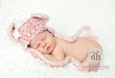 Pink and Cream Newborn Earflap Teddy Bear Hat - Beautiful Photo Props