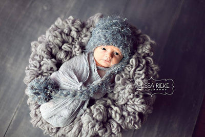 SET Gray Newborn Pixie Elf Hat and Cheesecloth Wrap - Beautiful Photo Props