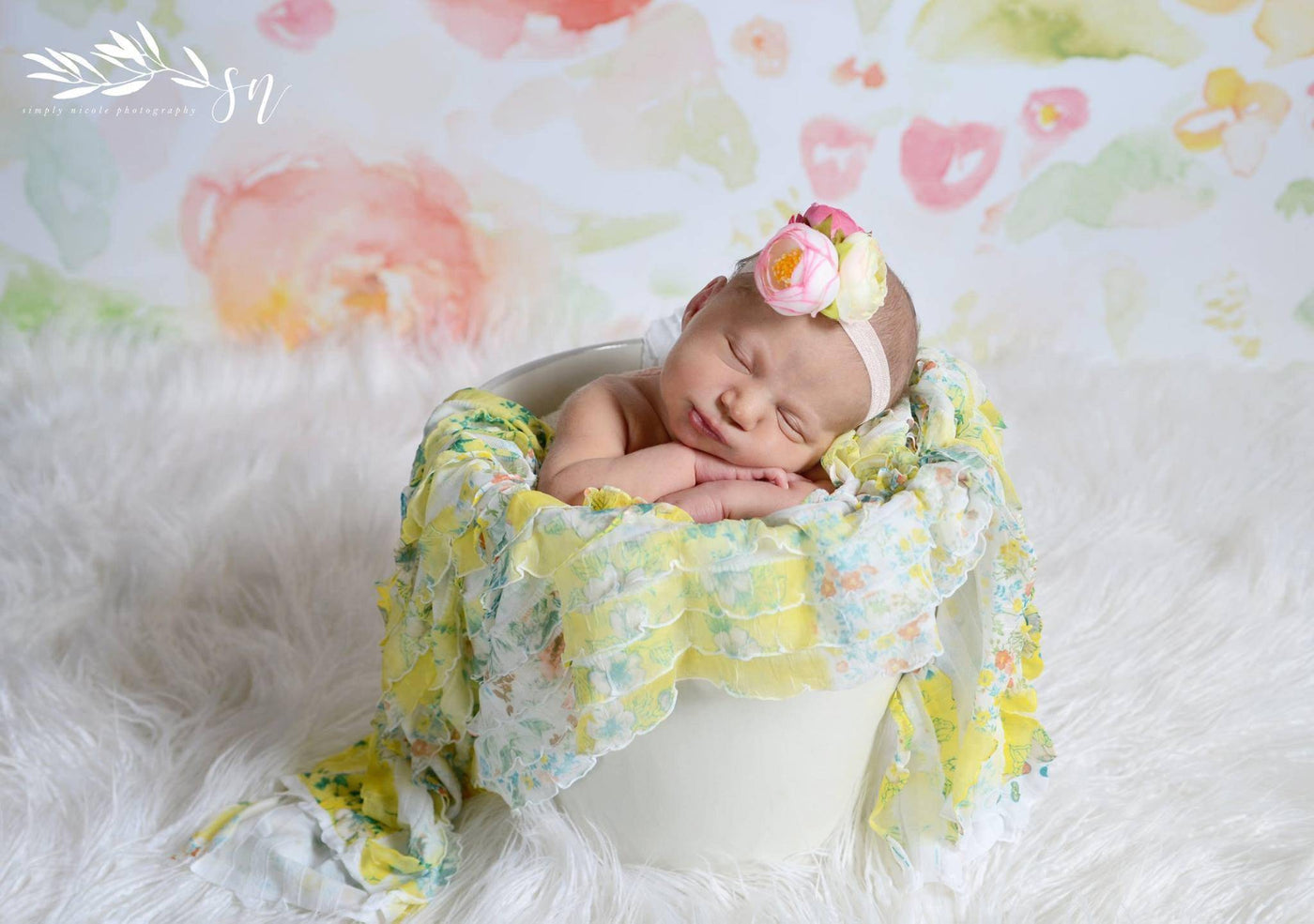 Ruffle Stretch Knit Wrap in Yellow Floral - Beautiful Photo Props