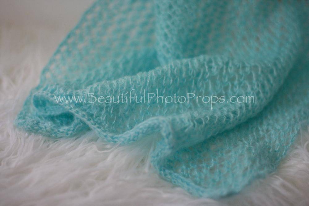 Aqua Blue Mohair Knit Baby Wrap - Beautiful Photo Props