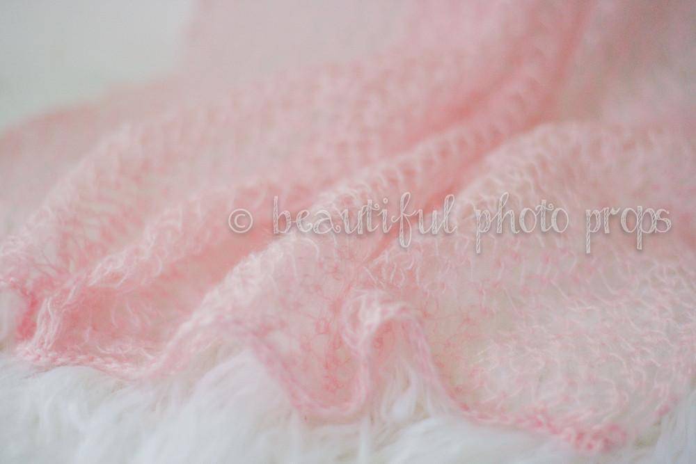 Pearl Pink Mohair Knit Baby Wrap - Beautiful Photo Props