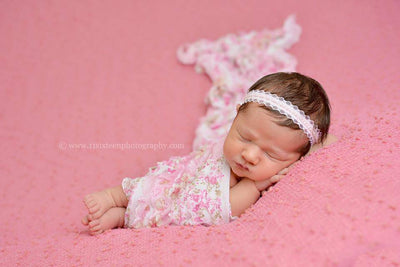 SET Ruffle Stretch Wrap Pink Floral and Pink Pearl Headband - Beautiful Photo Props