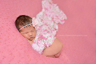 SET Ruffle Stretch Wrap Pink Floral and Pink Pearl Headband - Beautiful Photo Props