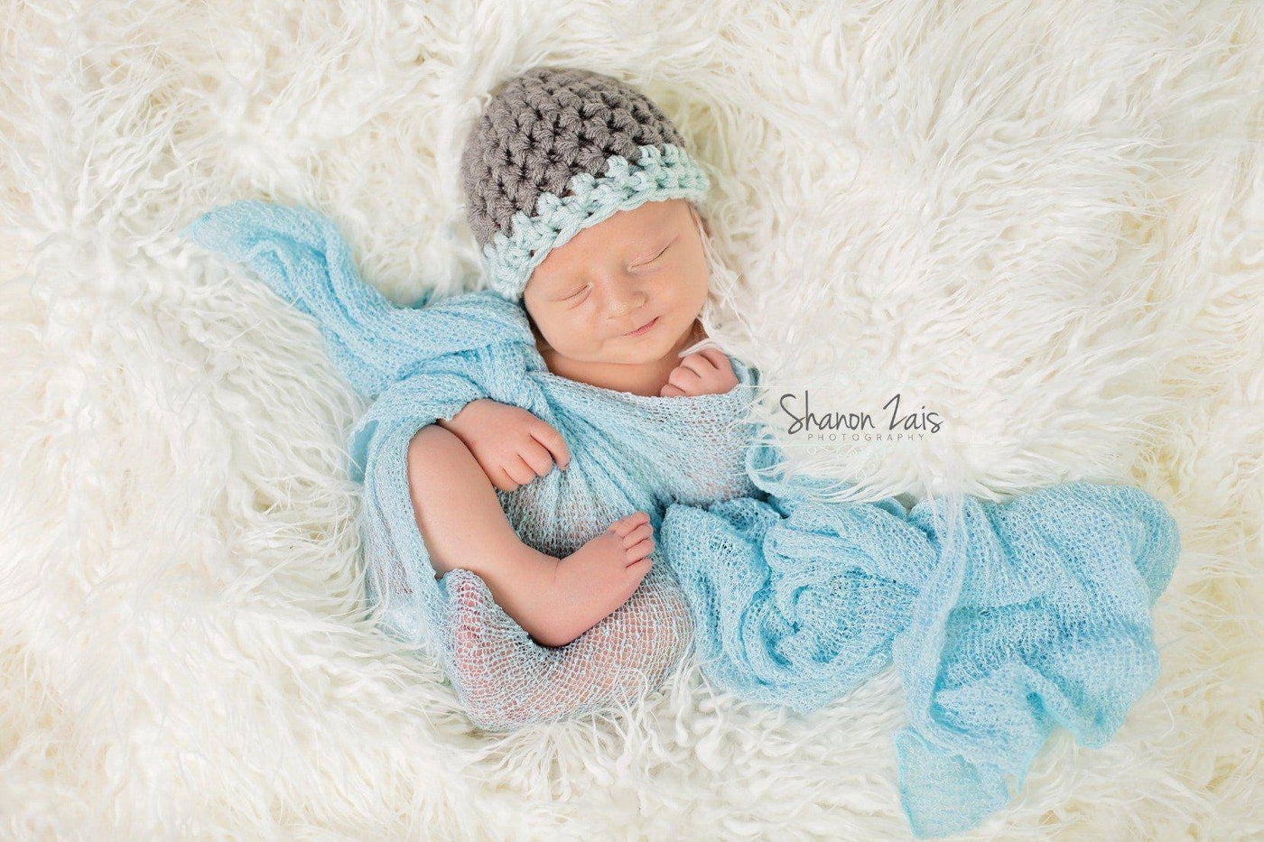 Gray Newborn Baby Hat Glacier Blue Edge - Beautiful Photo Props