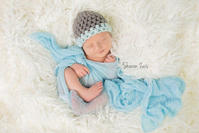 Gray Newborn Baby Hat Glacier Blue Edge - Beautiful Photo Props