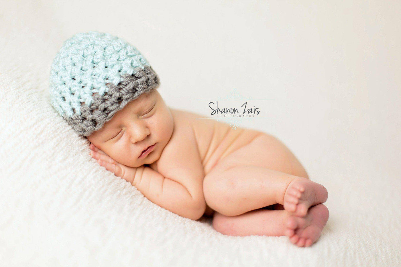 Glacier Blue Newborn Baby Hat Gray Edge - Beautiful Photo Props