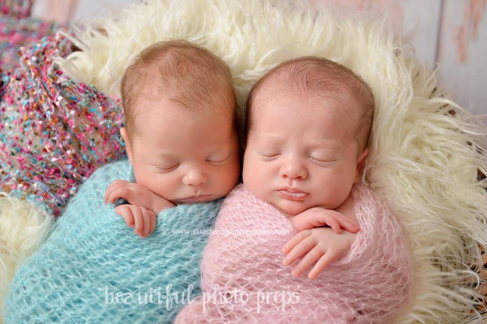 SET Light Pink and Baby Blue Mohair Knit Baby Wraps - Beautiful Photo Props