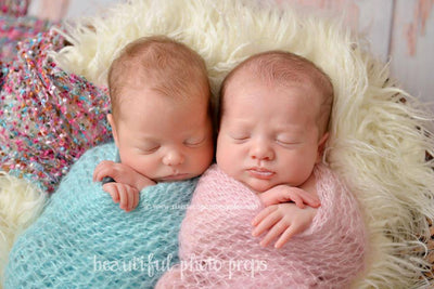 SET Light Pink and Baby Blue Mohair Knit Baby Wraps - Beautiful Photo Props