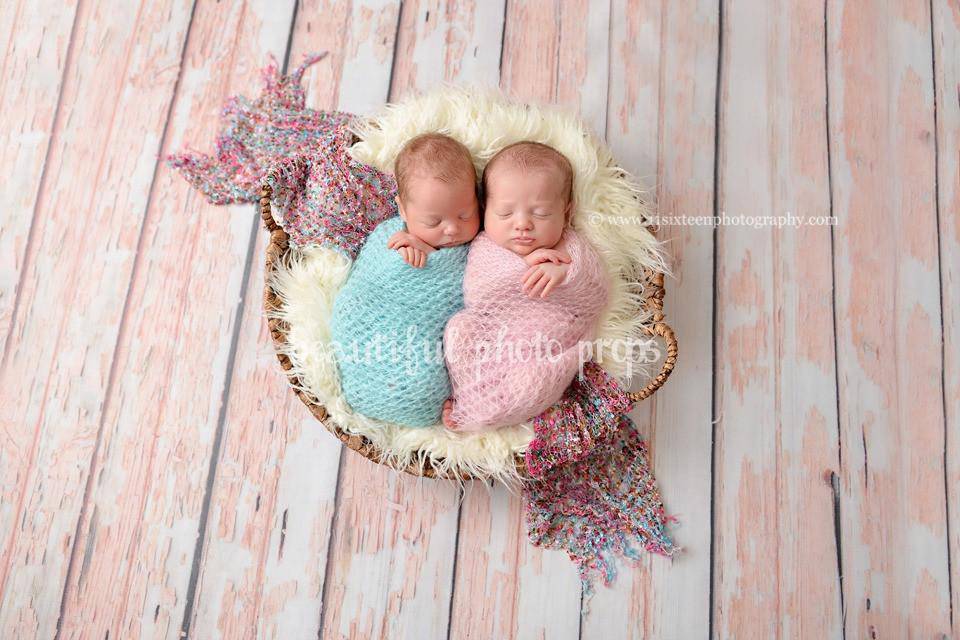 SET Light Pink and Baby Blue Mohair Knit Baby Wraps - Beautiful Photo Props