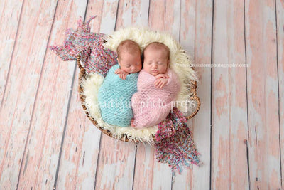 SET Light Pink and Baby Blue Mohair Knit Baby Wraps - Beautiful Photo Props