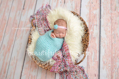 SET Light Pink and Baby Blue Mohair Knit Baby Wraps - Beautiful Photo Props