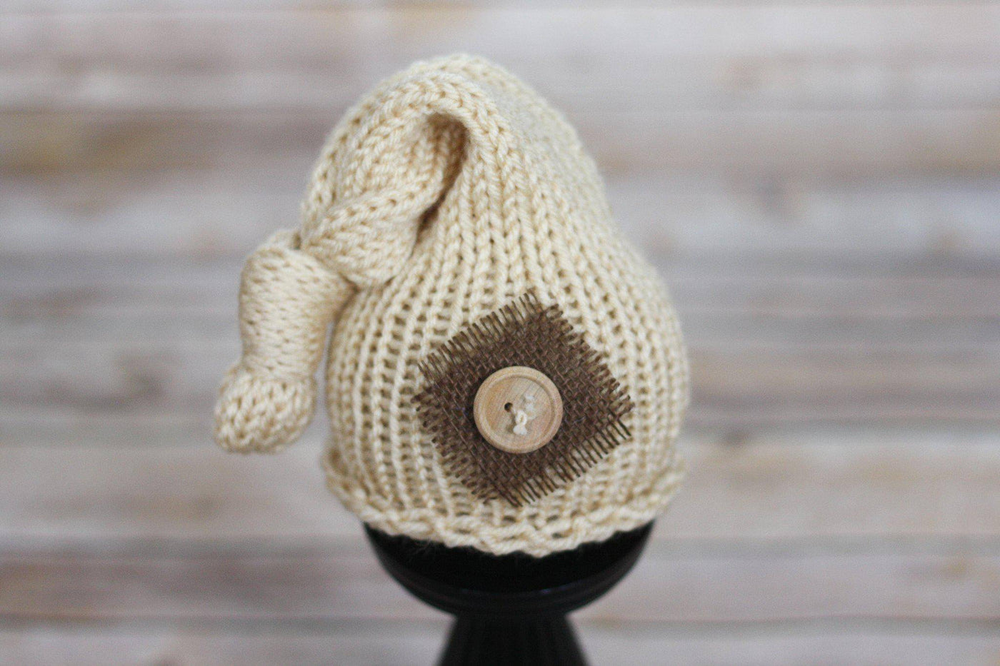 Cream Knit Newborn Pixie Slouch Knot Hat - Beautiful Photo Props