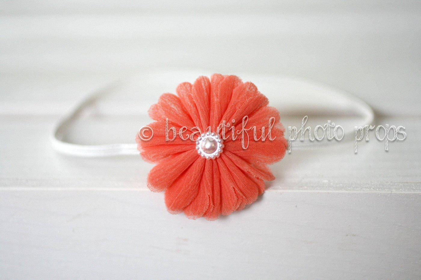 Coral Orange Gerbera Flower Baby Headband - Beautiful Photo Props