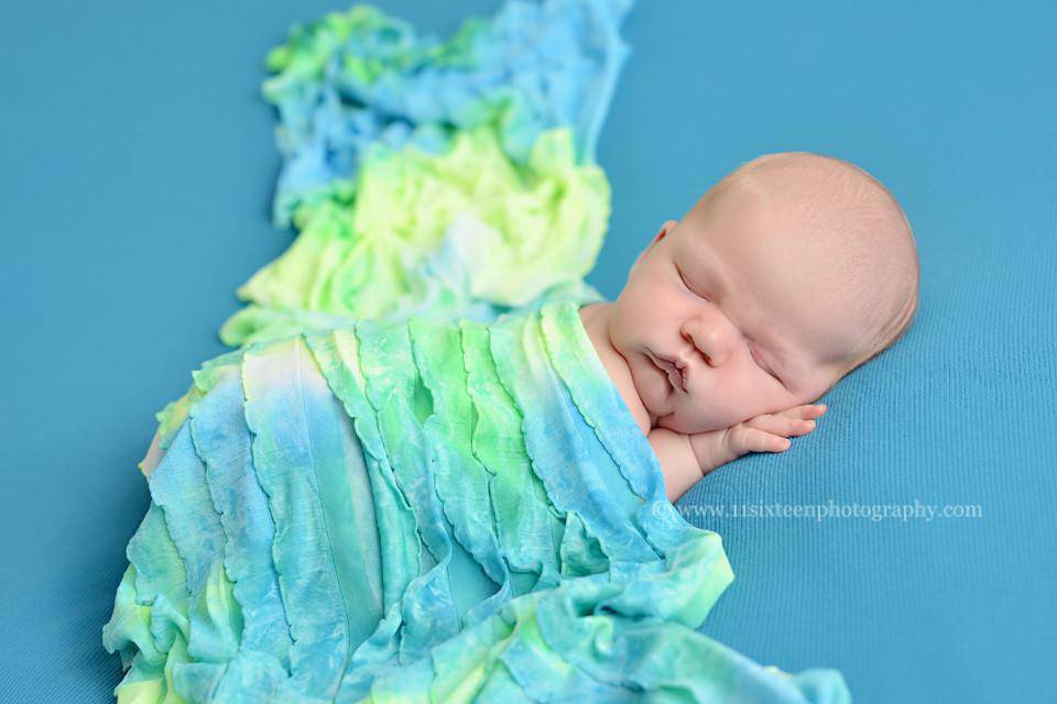 Ruffle Stretch Knit Wrap in Blue and Green Tie-Dye - Beautiful Photo Props