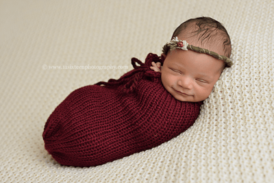 Burgundy Red Newborn Knit Swaddle Sack - Beautiful Photo Props