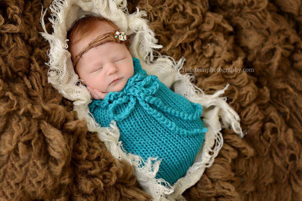Aqua Blue Newborn Knit Swaddle Sack - Beautiful Photo Props