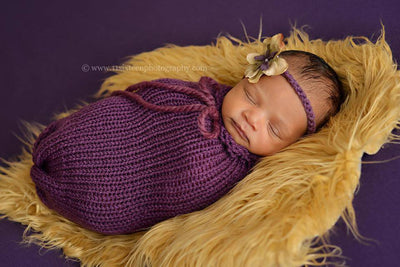 Eggplant Purple Newborn Knit Swaddle Sack - Beautiful Photo Props