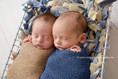 SET Dark Blue Jean and Natural Tan Stretch Knit Wraps - Beautiful Photo Props