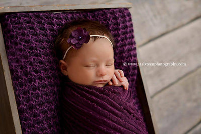 SET Eggplant Purple Ruffle Wrap and Flower Headband - Beautiful Photo Props