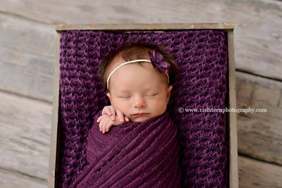 SET Eggplant Purple Ruffle Wrap and Flower Headband - Beautiful Photo Props