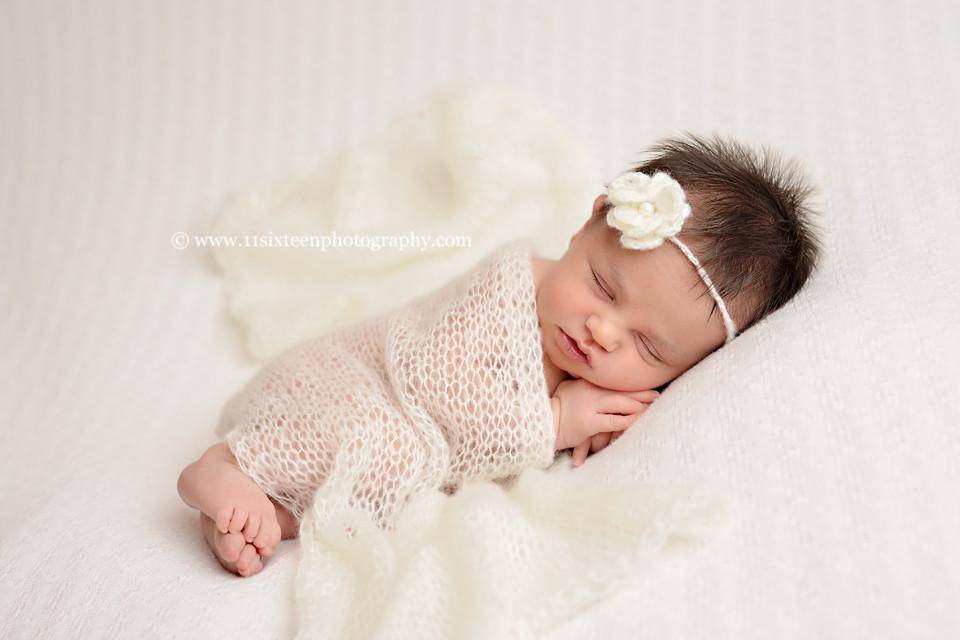 SET Off White Mohair Knit Baby Wrap and Flower Headband - Beautiful Photo Props