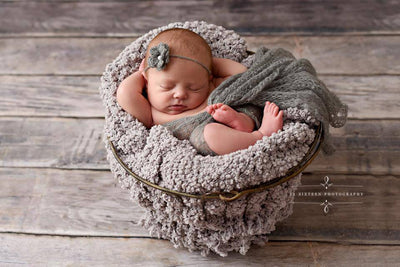 SET Pewter Gray Mohair Knit Baby Wrap and Headband - Beautiful Photo Props
