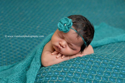 SET Teal Mohair Knit Baby Wrap and Headband - Beautiful Photo Props