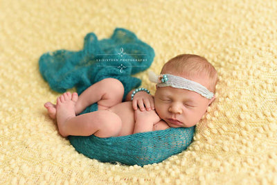 SET Teal Mohair Knit Baby Wrap and Headband - Beautiful Photo Props