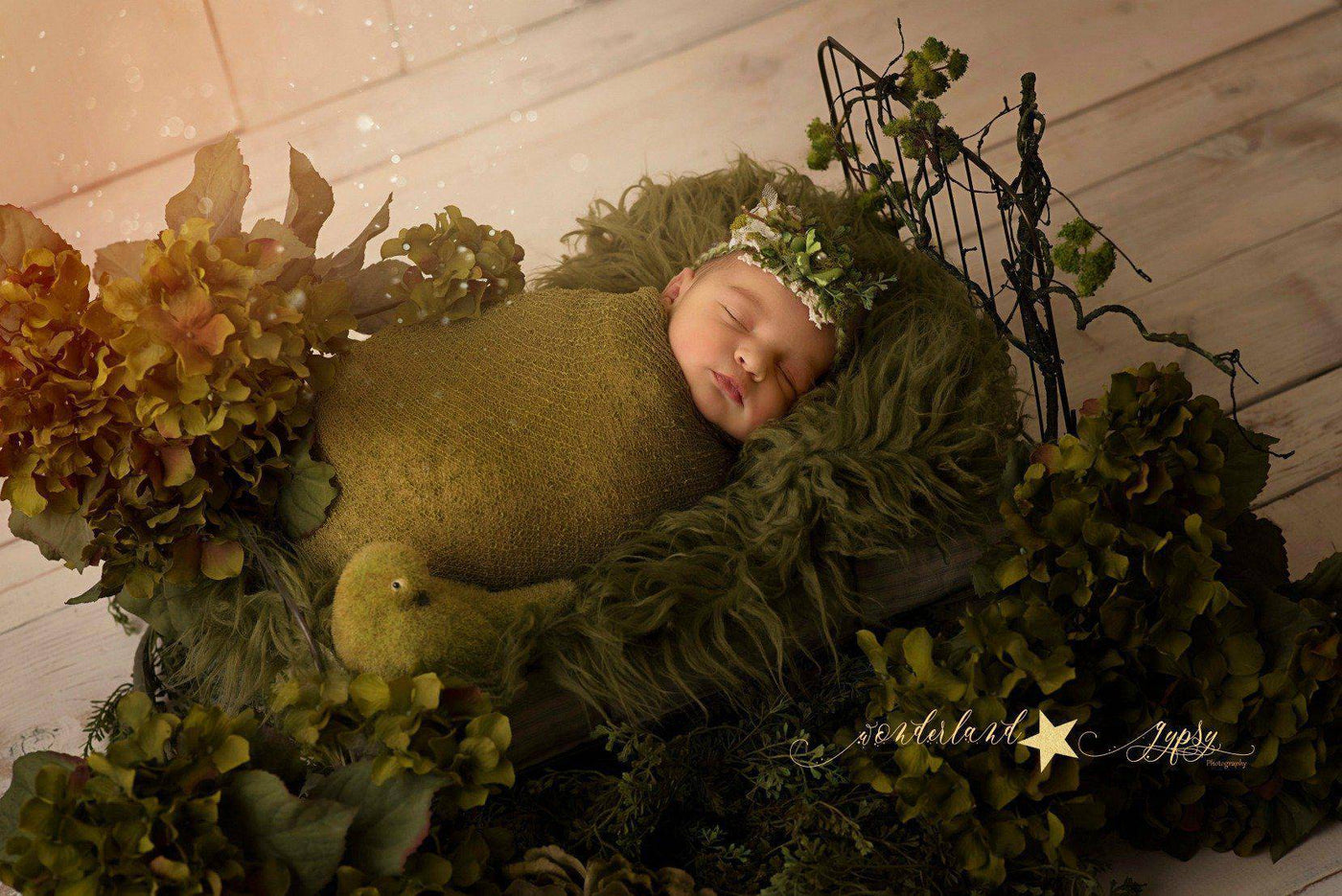 Olive Green Curly Alpaca Faux Flokati Fur Newborn Photography Prop - Beautiful Photo Props