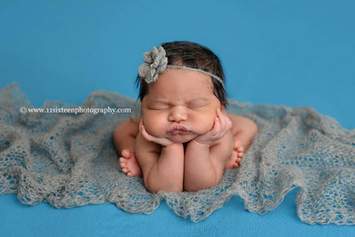SET Light Gray Mohair Knit Baby Wrap and Headband - Beautiful Photo Props