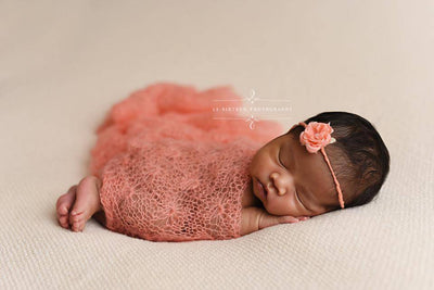 Peach Sunflower Mohair Knit Baby Wrap - Beautiful Photo Props