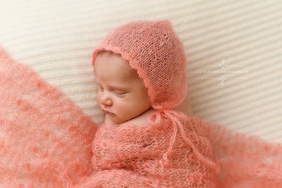 Peach Sunflower Mohair Knit Baby Wrap - Beautiful Photo Props
