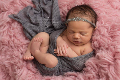 Pewter Gray Pearls Mohair Halo Tieback Headband - Beautiful Photo Props