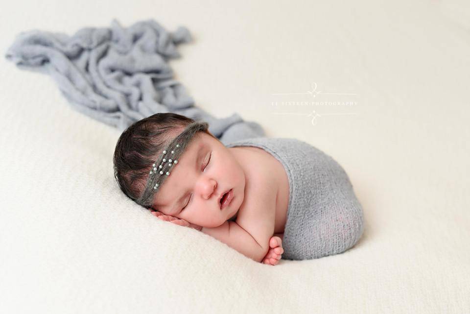 Pewter Gray Pearls Mohair Halo Tieback Headband - Beautiful Photo Props