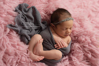 Pewter Gray Pearls Mohair Halo Tieback Headband - Beautiful Photo Props