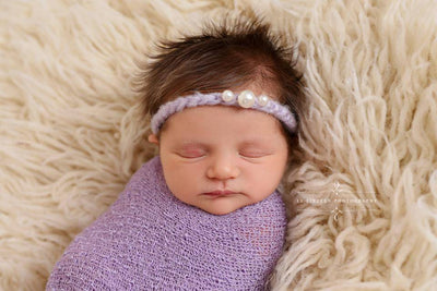 Lavender Triple Pearls Mohair Halo Tieback Headband - Beautiful Photo Props